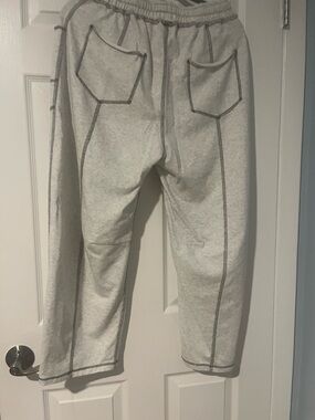 Women's Light Gray Contrast-Stitch Track Pants